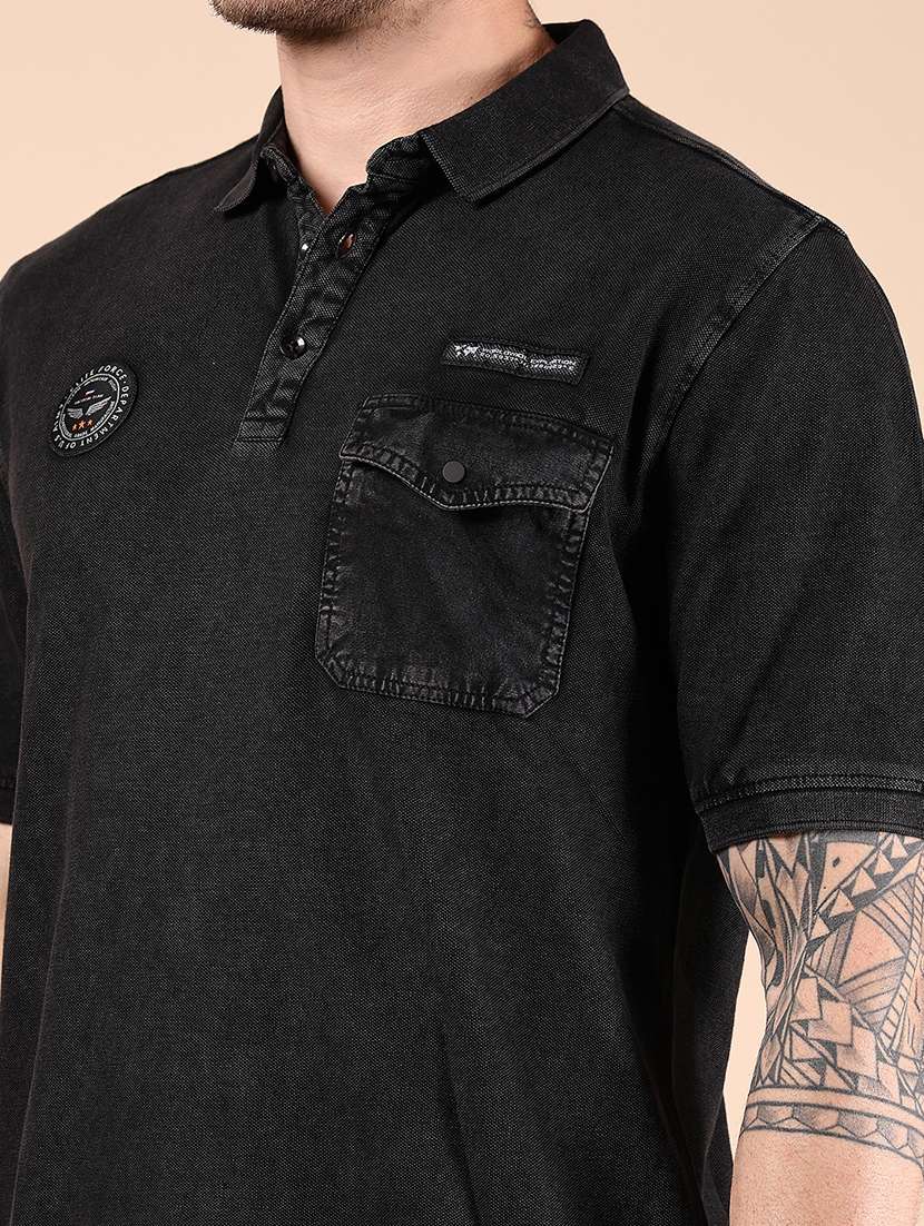 Men Black Solid Short Sleeve Regular Fit Polo T Shirt