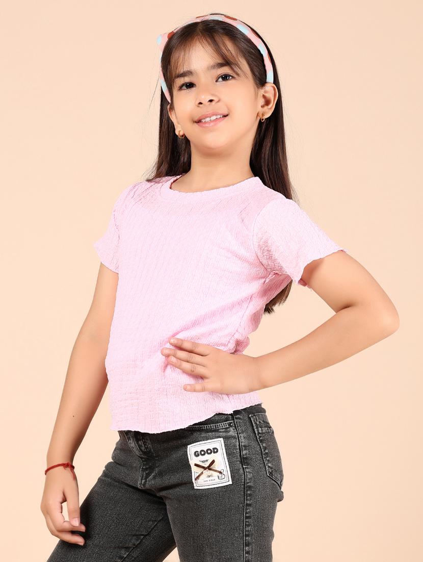 girls pink solid short sleeve top - 21874270 - Standard Image - 2