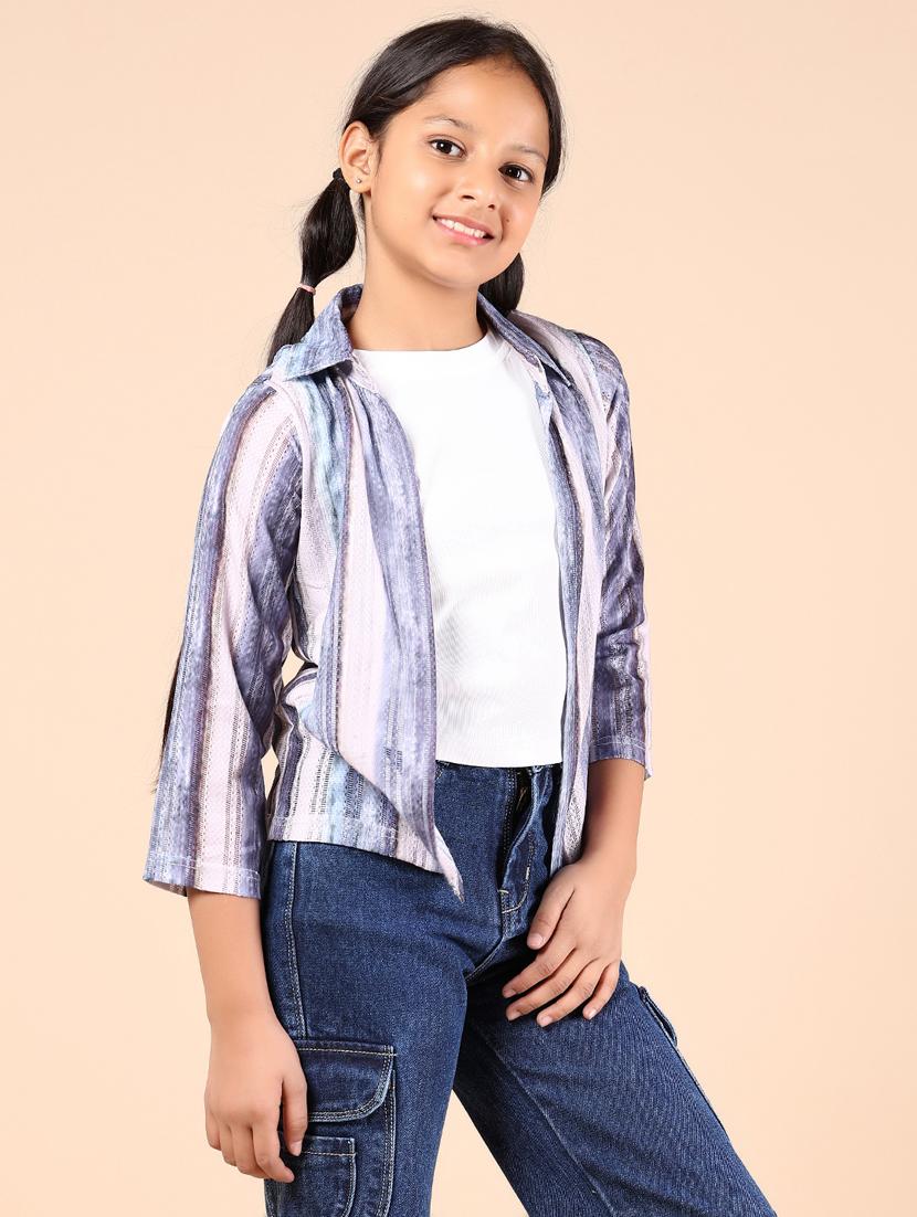 girls striped three quarter sleeve top - 21874273 - Standard Image - 2