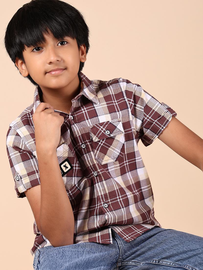 boys checkered short sleeve casual shirt