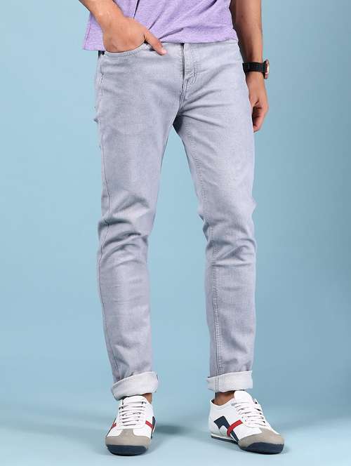 men grey solid mid rise  full length jeans