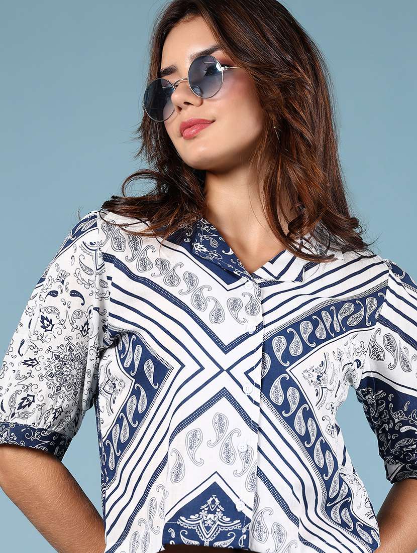 women printed puff sleeve shirt style top - 21874320 - Standard Image - 2