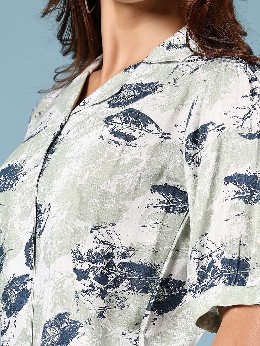 women neo mint printed elbow sleeve crop top - 21874321 - Standard Image - 2