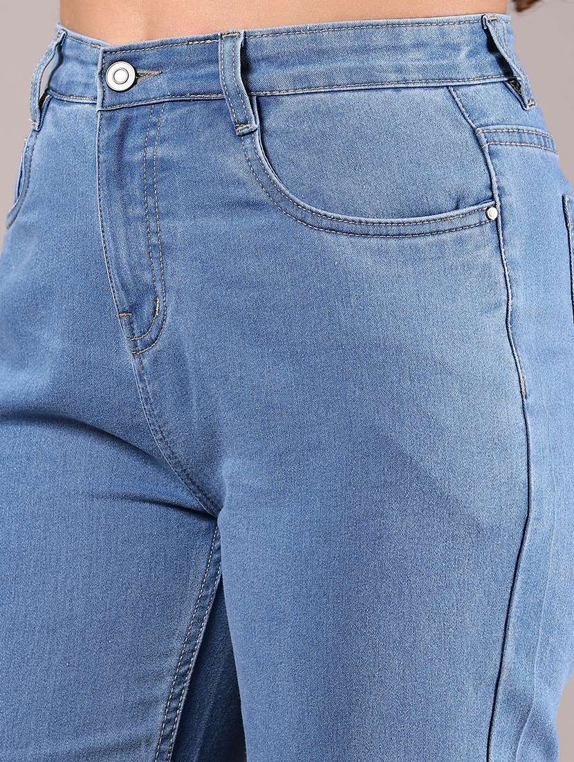 women blue solid high rise straight fit jeans - 21874333 - Standard Image - 2