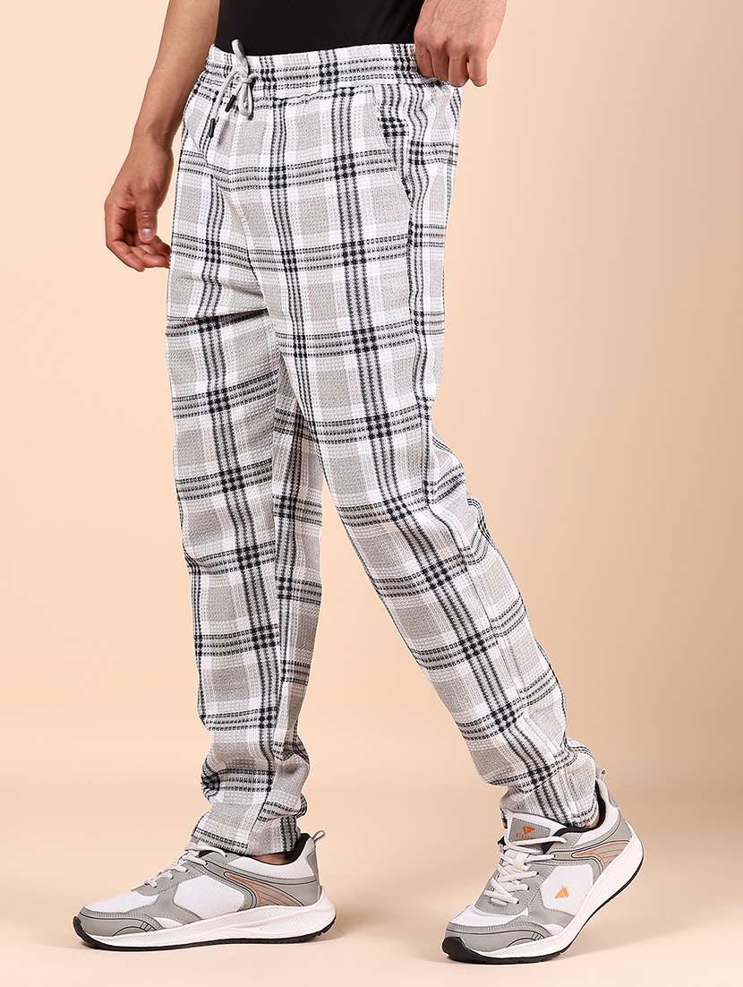 men grey checkered mid rise full length track pant - 21874357 - Standard Image - 2