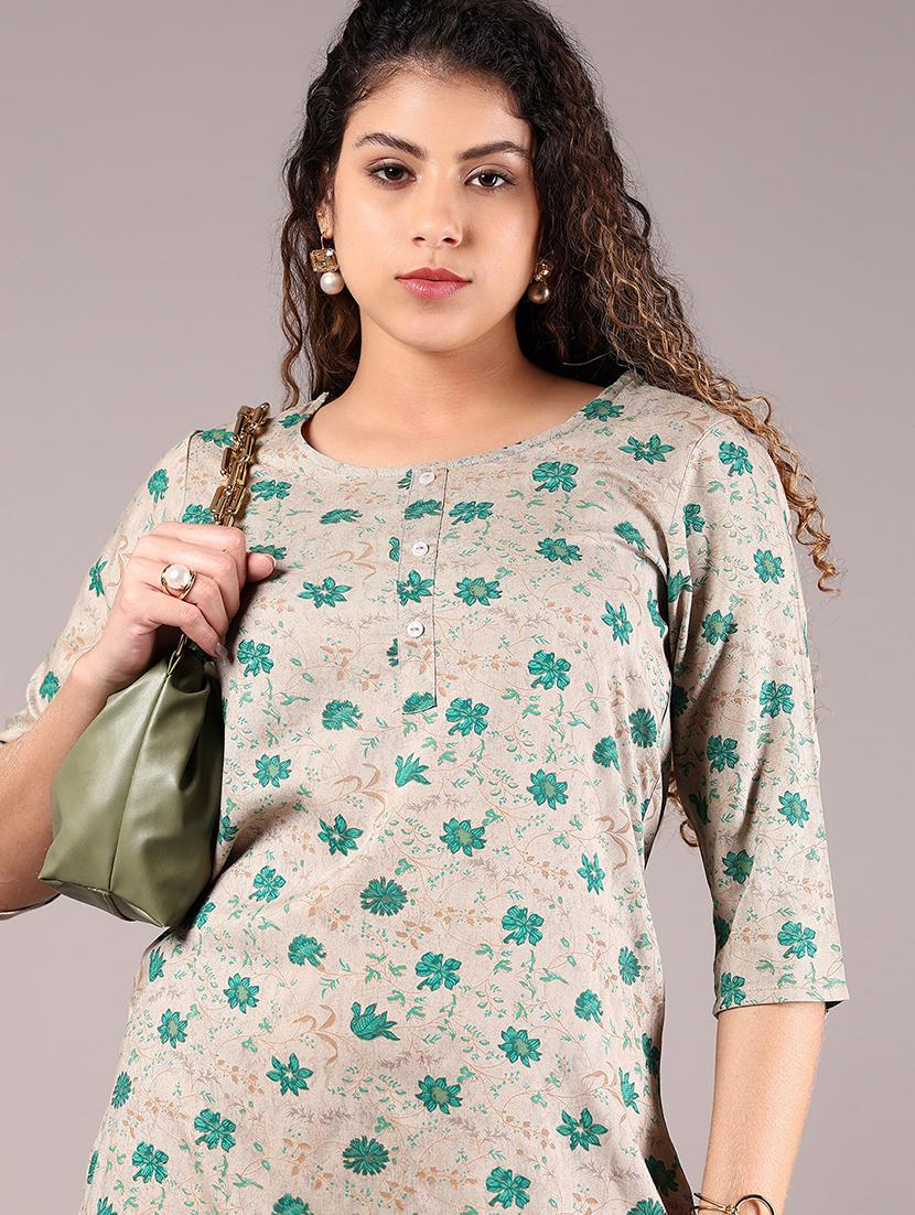 women three quarter sleeve straight kurta - 21874368 - Standard Image - 2