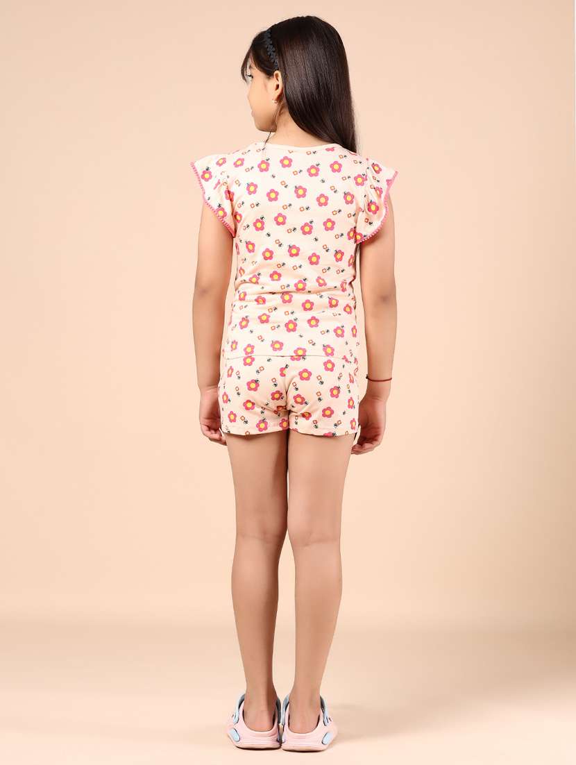 girls peach floral printed shorts & top co-ords set - 21874384 -  Standard Image - 2