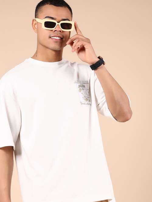 men front & back print round neck oversized t-shirt