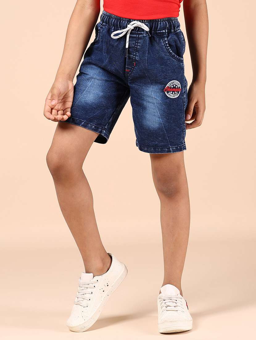 boys solid mid rise denim shorts