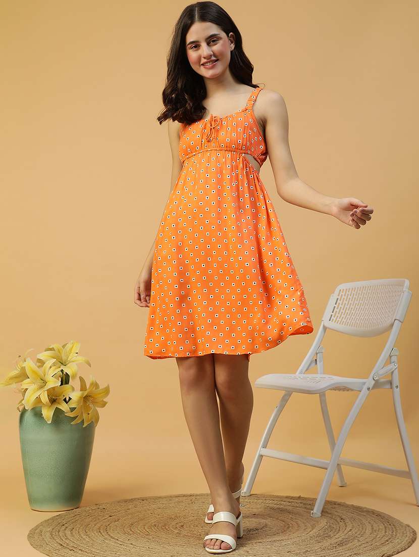women printed shoulder strap a-line dress - 21874594 - Zoom Image - 0