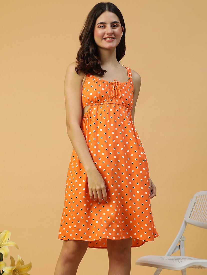 women printed shoulder strap a-line dress - 21874594 - Standard Image - 2