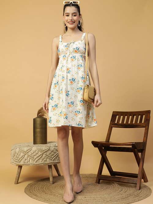 women printed shoulder strap a-line dress - 21874595 -  Standard Image - 0