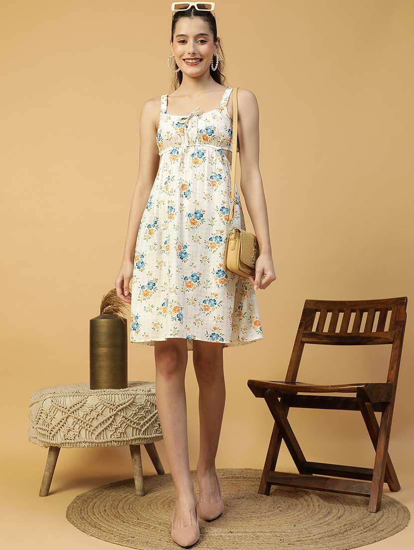 women printed shoulder strap a-line dress