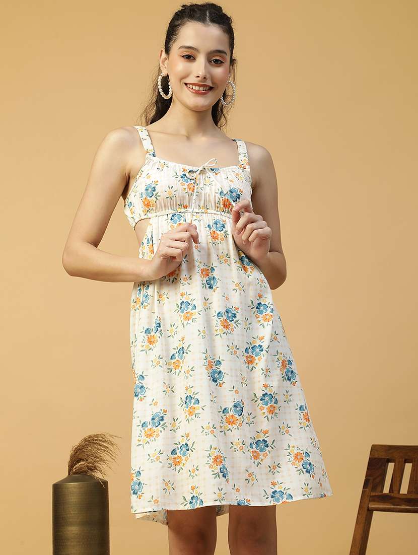 women printed shoulder strap a-line dress - 21874595 - Standard Image - 2