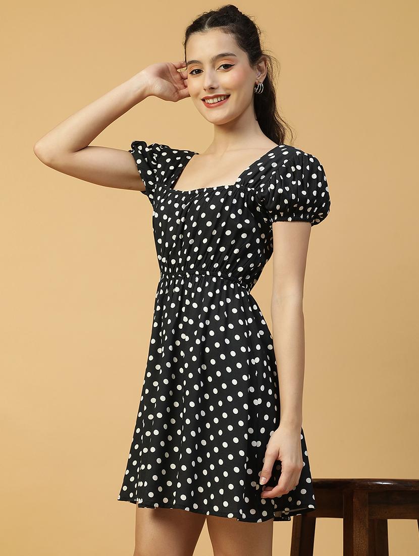women polka doted puff sleeves a-line dress - 21874596 - Standard Image - 2