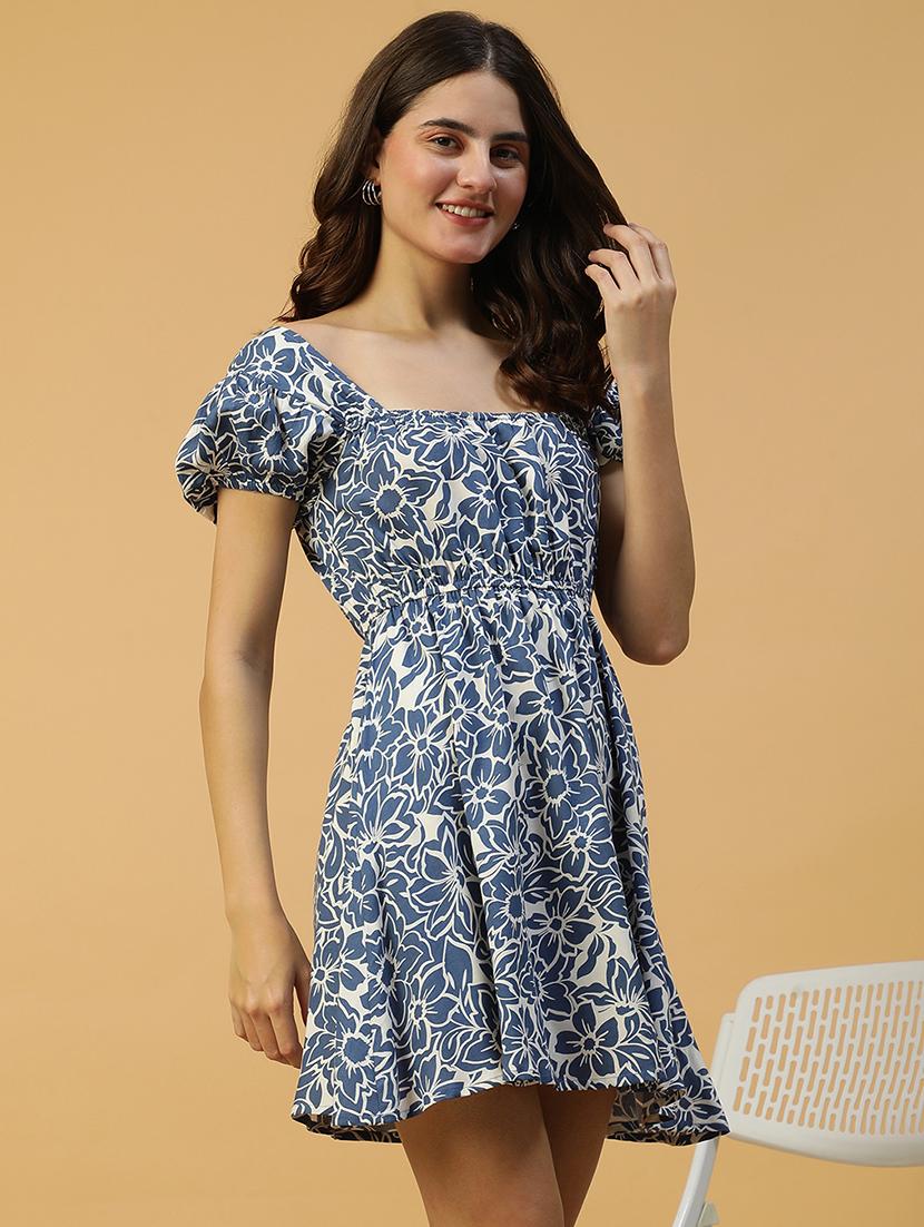 women floral print puff sleeves a-line dress - 21874599 - Standard Image - 2