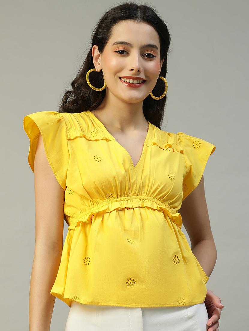women flute sleeevs schiflli peplum top - 21874602 - Zoom Image - 0