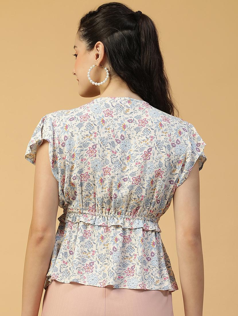 women floral print flute sleeves peplum top - 21874603 - Standard Image - 2