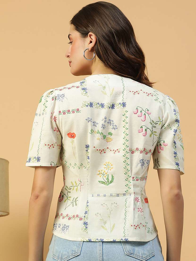 women floral print short sleeves wrap top - 21874609 -  Standard Image - 2