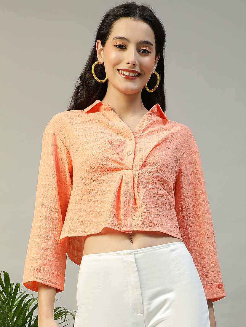 women self designed collared crop shirt