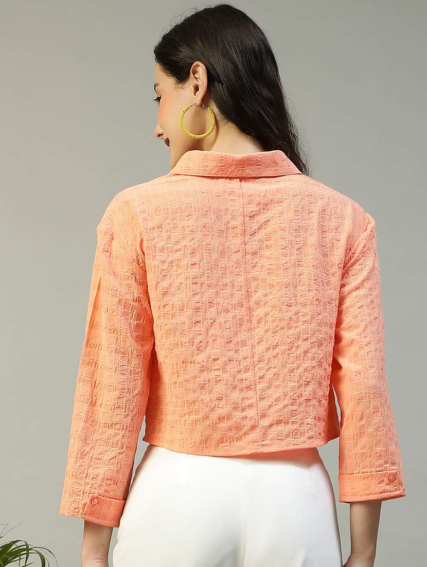 women self designed collared crop shirt - 21874612 - Standard Image - 2