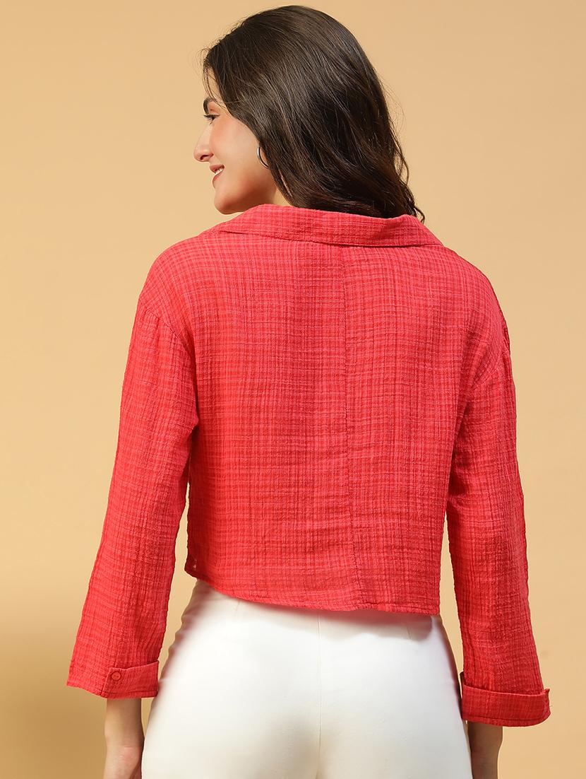 women solid long sleeves crop shirt - 21874614 - Standard Image - 2