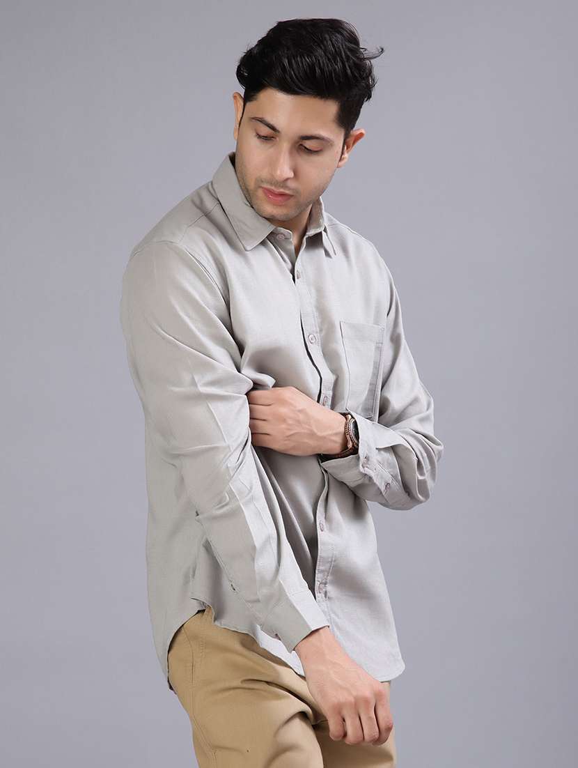 men solid collared long sleeve casual shirt - 21874667 - Standard Image - 2