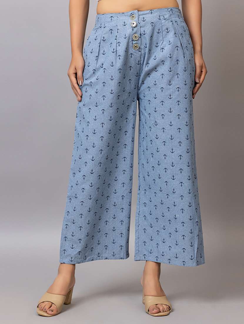 women printed mid rise ankle length trouser