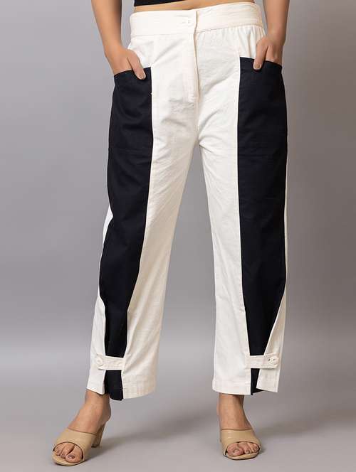 women color block mid rise full length trouser - 21874767 -  Standard Image - 0