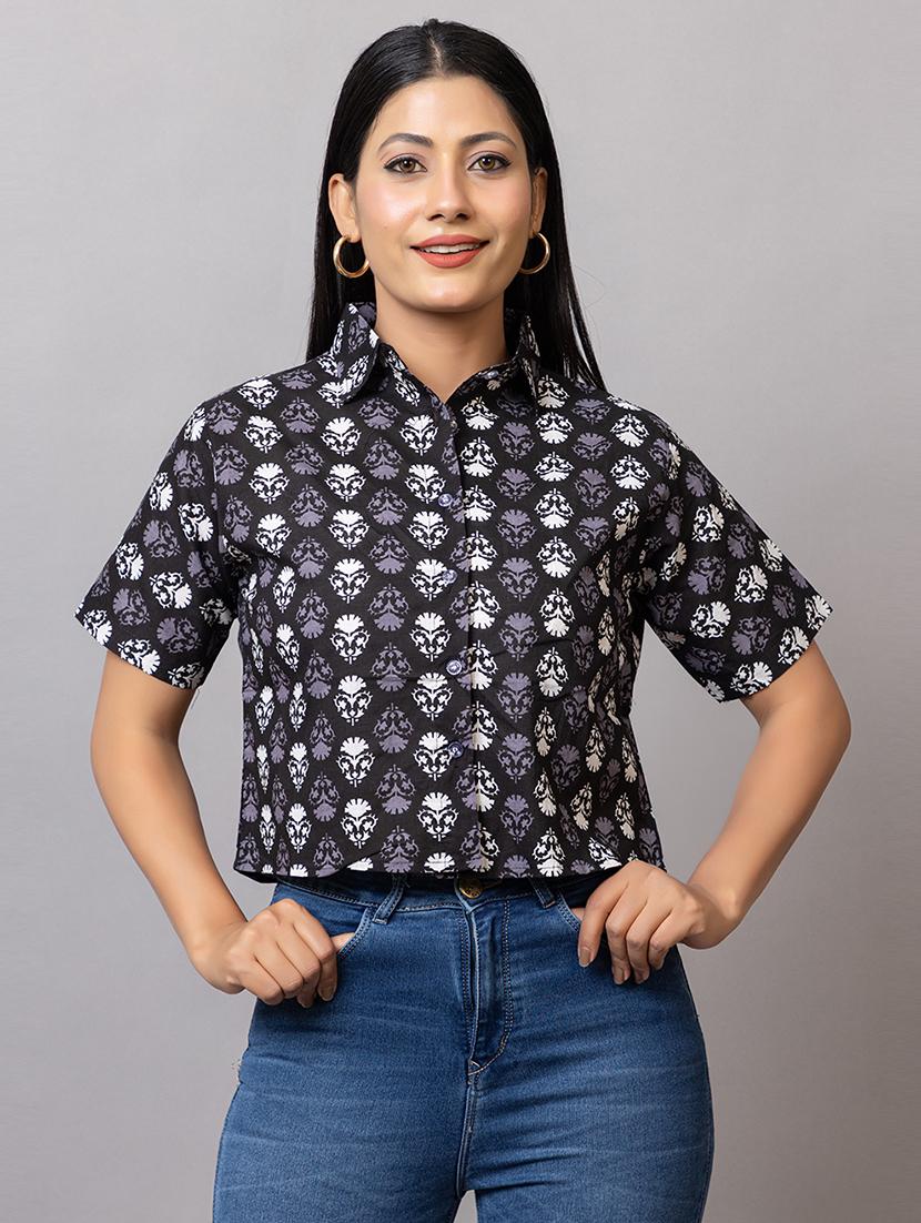 women printed short sleeves crop shirt - 21874785 - Zoom Image - 0