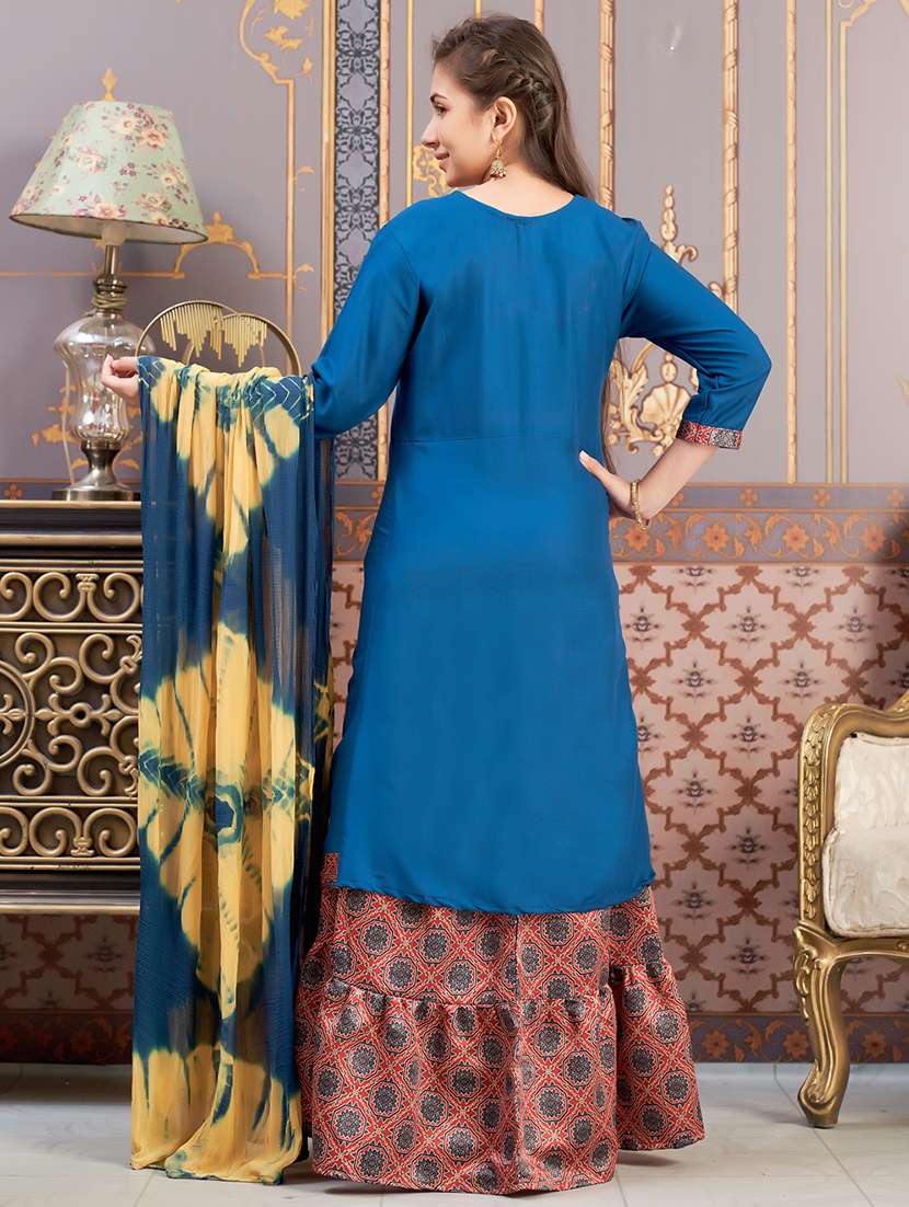 girls three quarter sleeve kurta sharara with dupatta set - 21874824 -  Standard Image - 2