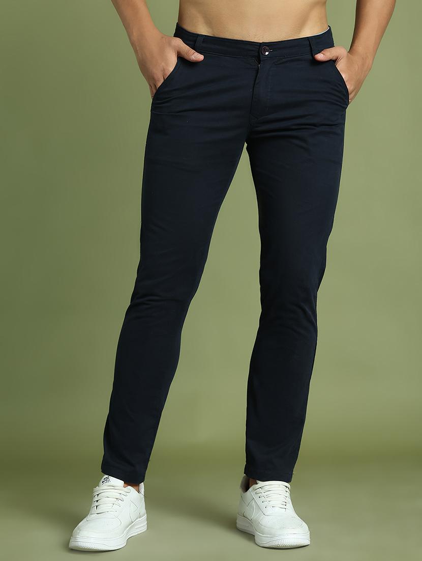 men navy blue mid rise flat front casual trouser - 21874832 - Zoom Image - 0