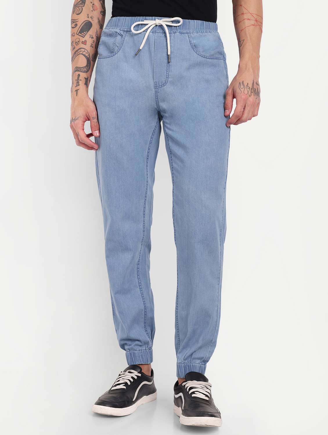 men light blue solid regular fit jogger
