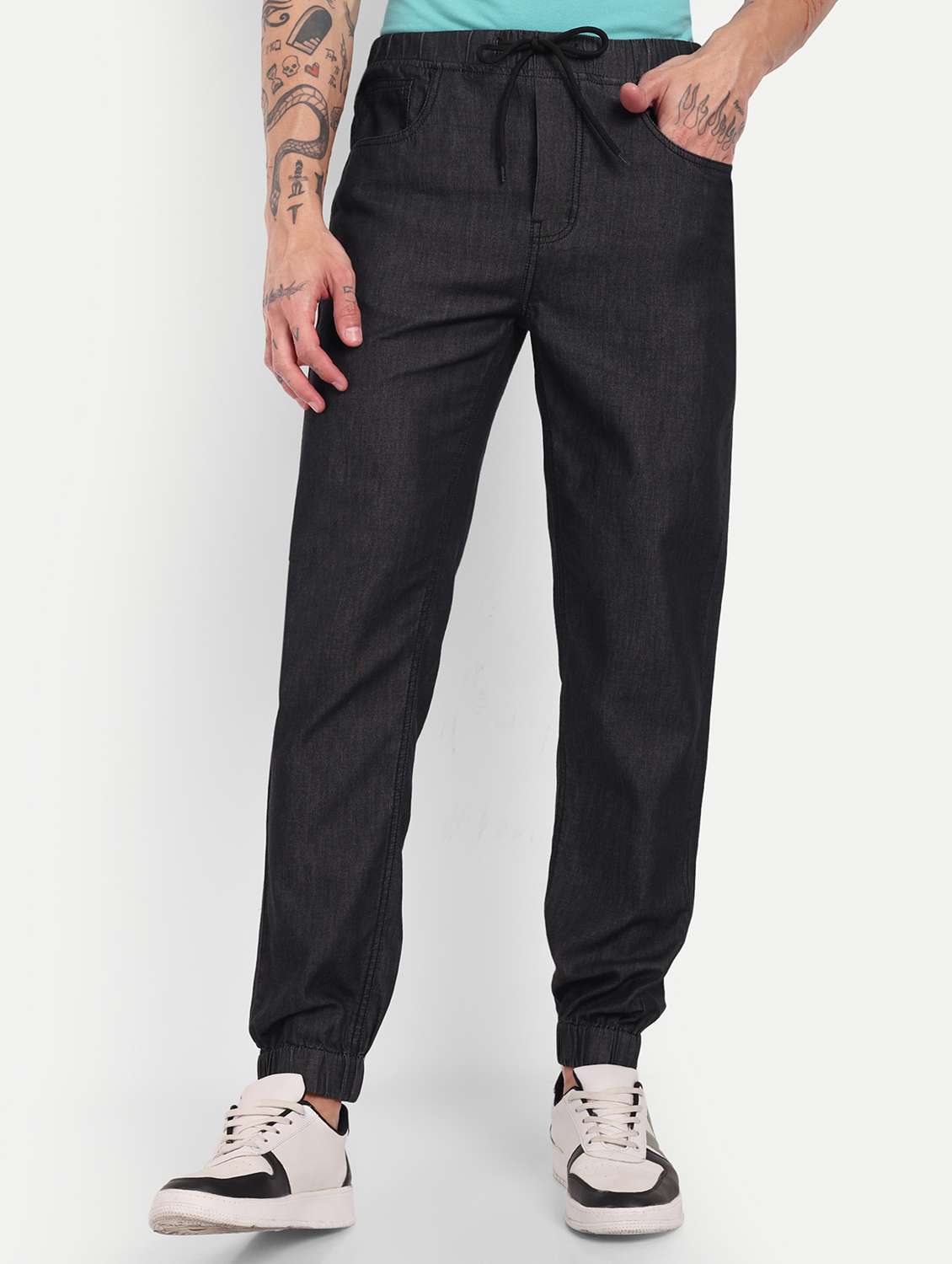 men grey solid regular fit jogger
