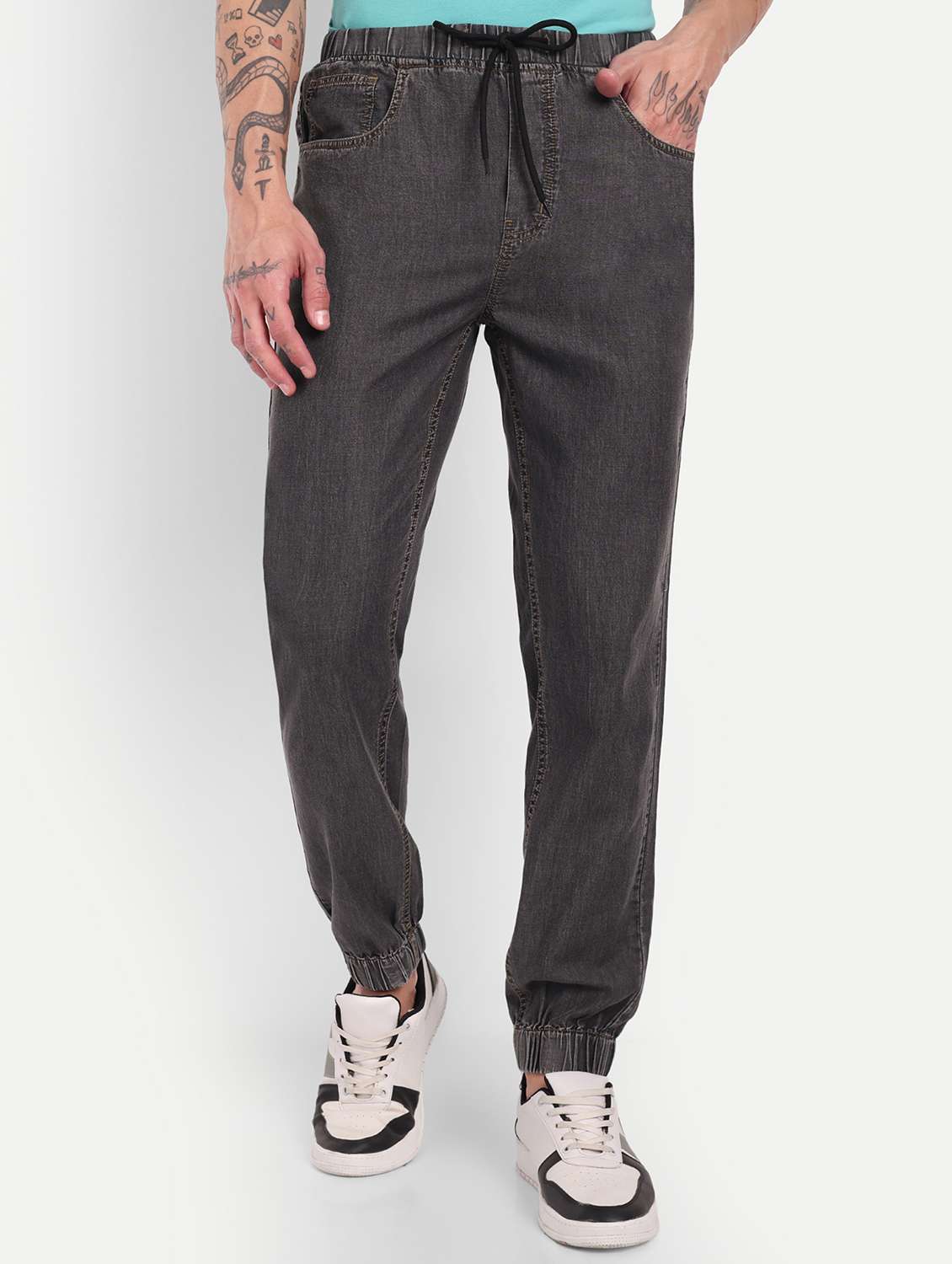 men grey solid regular fit jogger