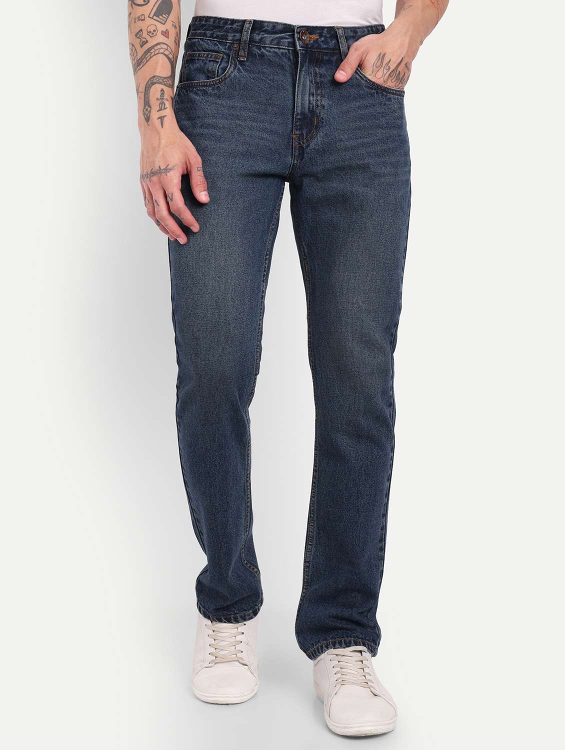 men blue washed regular fit jean