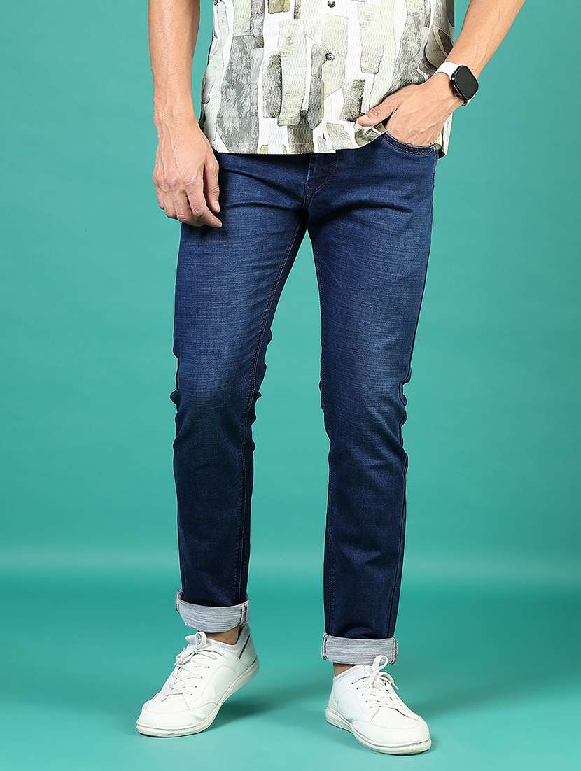men washed mid rise full length jean