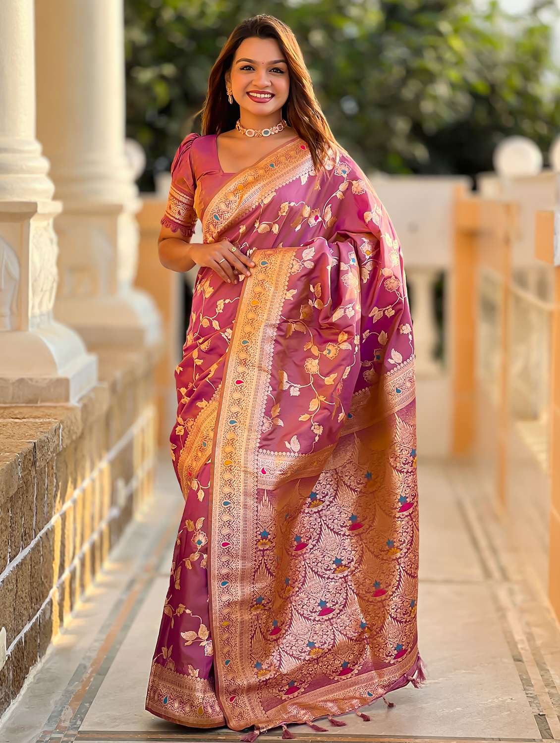 women self design banarasi saree with blouse
