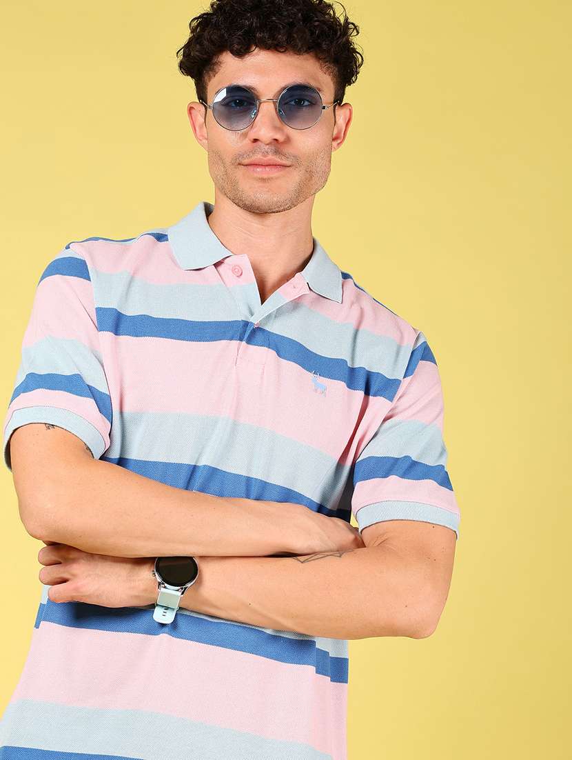 men striped short sleeve rgular fit polo t-shirt