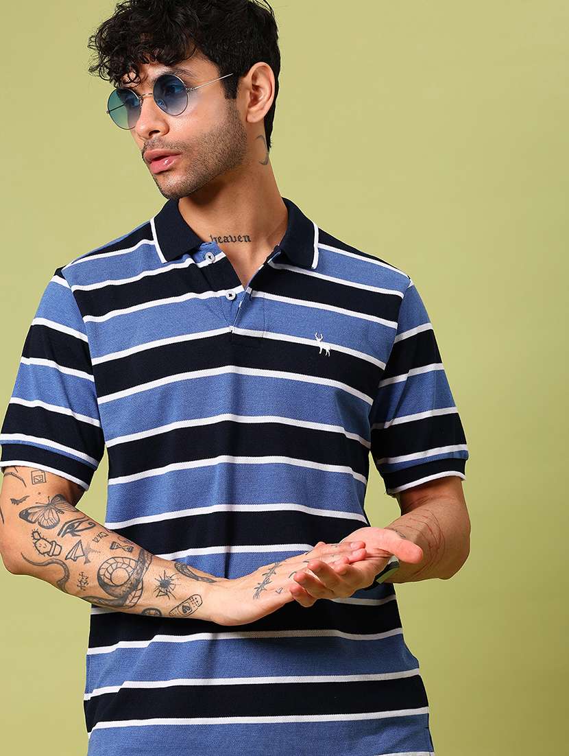 men striped short sleeve regular fit polo t-shirt