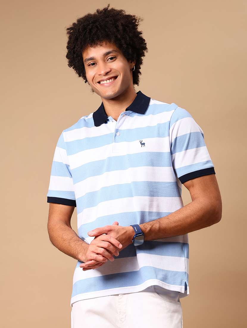 men striped short sleeve regular fit polo t-shirt
