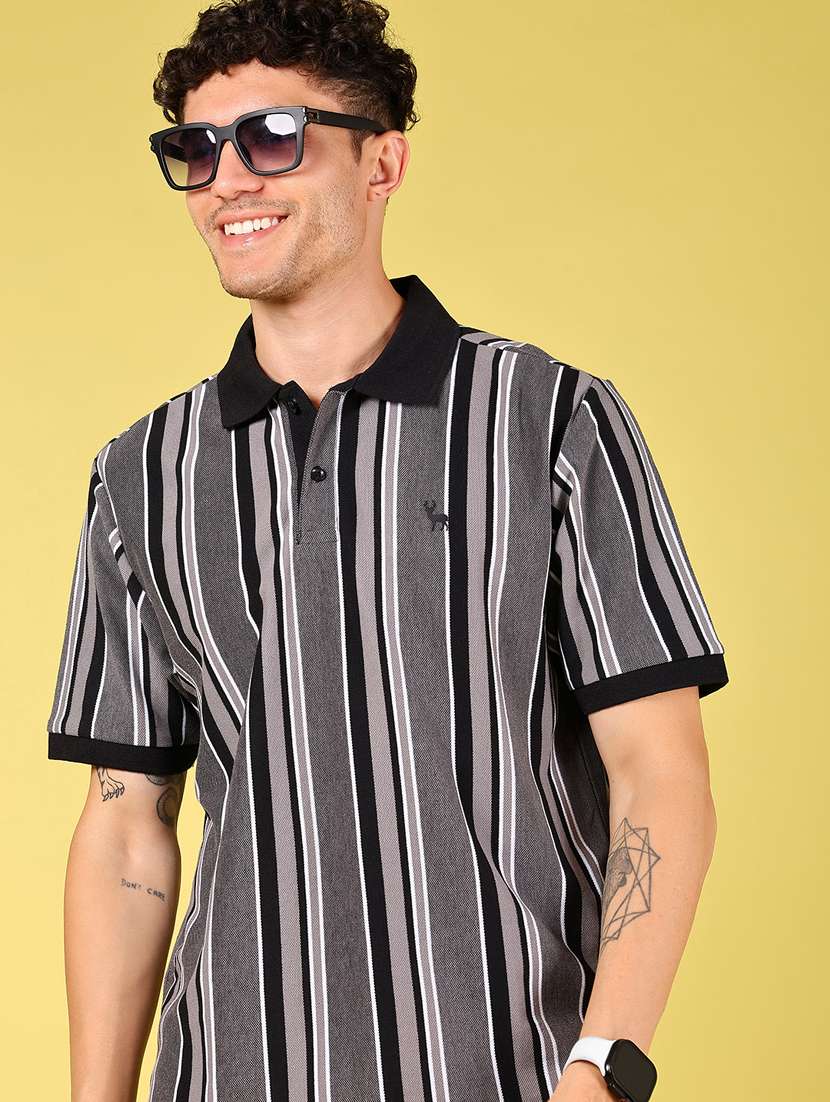 men striped short sleeve regular fit polo t-shirt