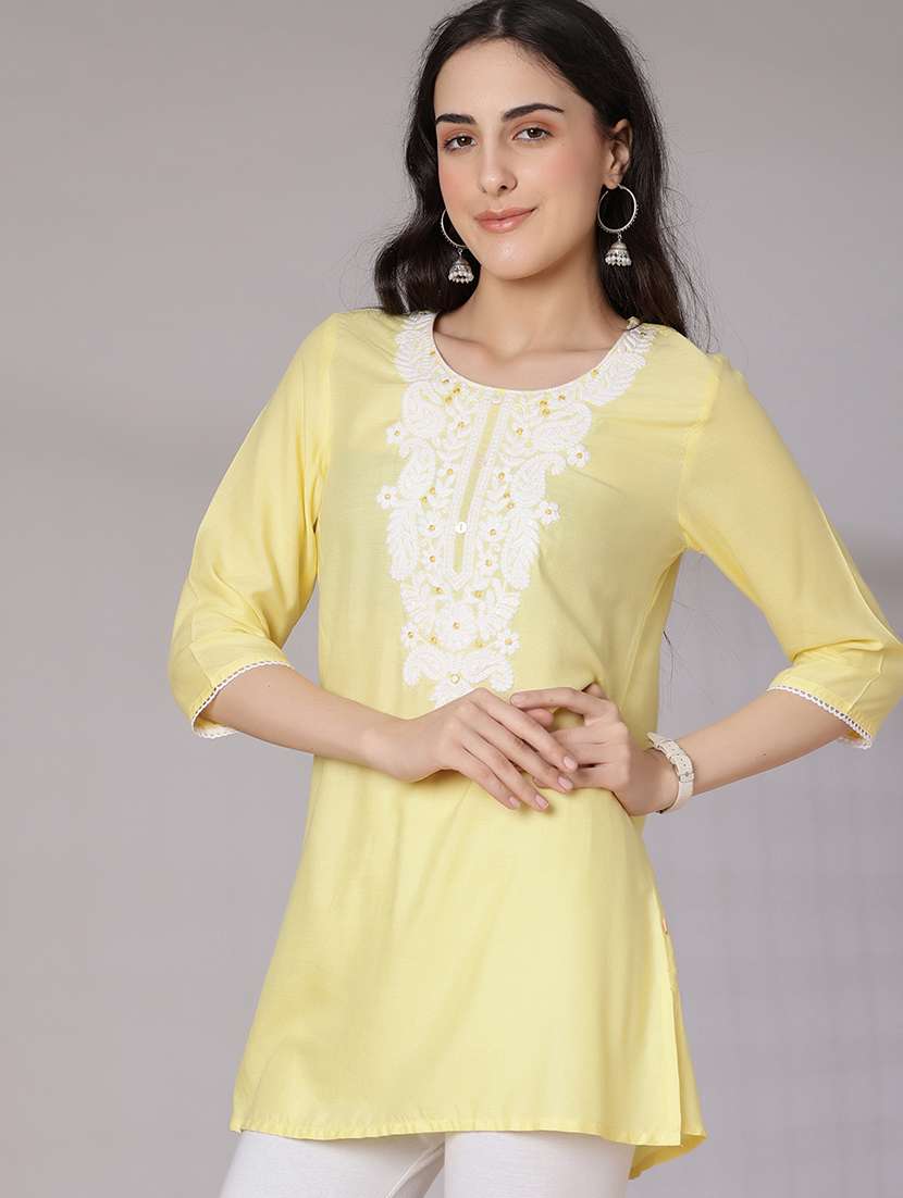 women embroidered three quarter sleeve kurti - 21880838 -  Standard Image - 2
