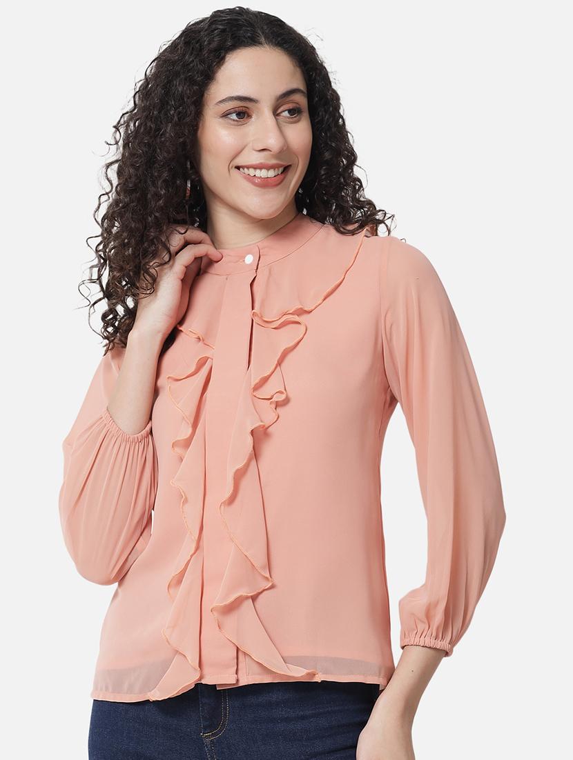 women solid long sleeves ruffle sleeves regular top - 21880857 -  Zoom Image - 0