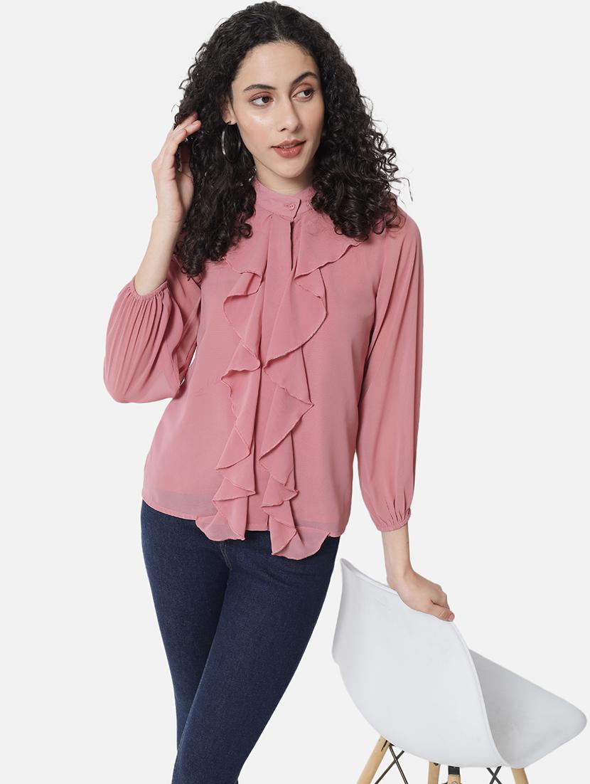 women solid long sleeves ruffle detailed regular top - 21880858 -  Zoom Image - 0