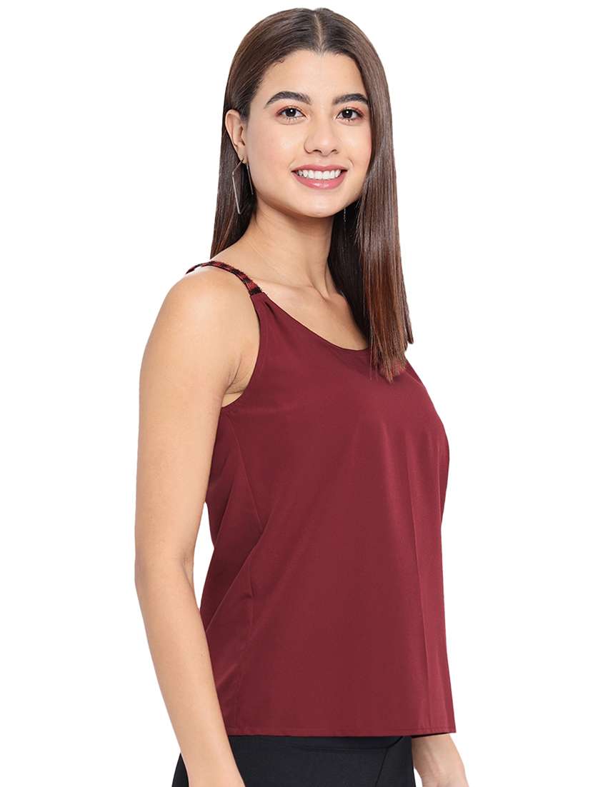 women solid shoulder strap regular top - 21880861 -  Standard Image - 2