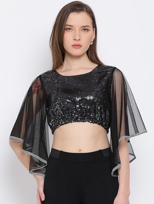 women embellished flared sleeves crop top - 21880872 -  Standard Image - 0