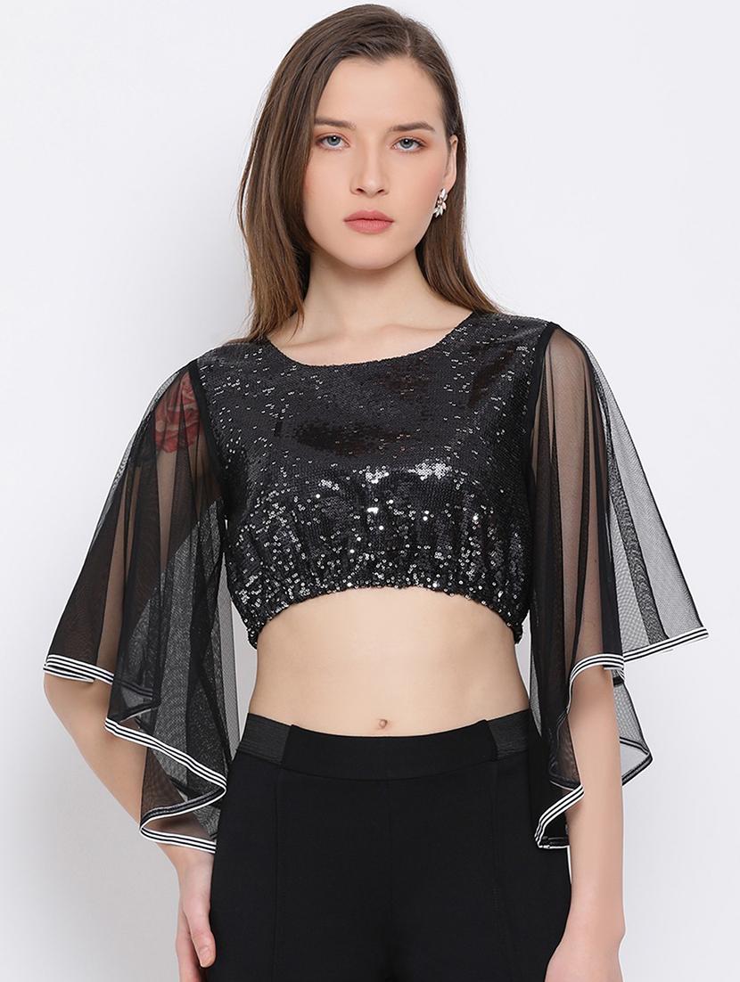 women embellished flared sleeves crop top - 21880872 -  Zoom Image - 0