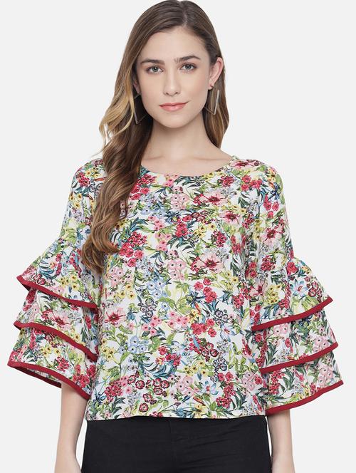 women floral print flared sleeves regular top - 21880878 -  Standard Image - 0