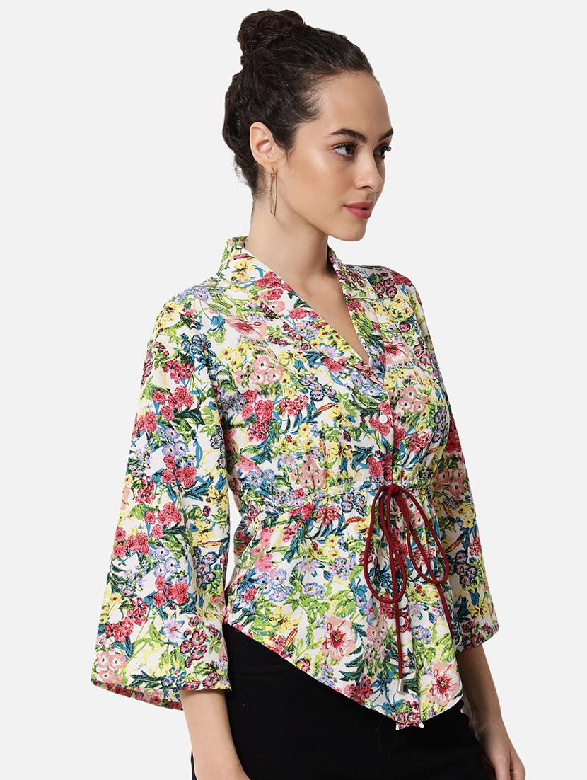 women floral print lapel neck shirt style top - 21880883 - Standard Image - 2